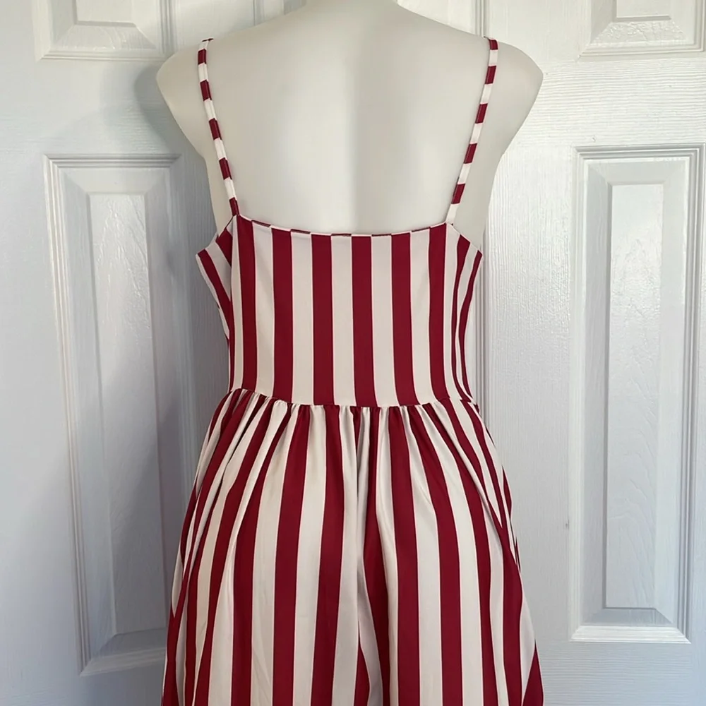 ZARA ZAFUL RED & WHITE STRIPE SPAGHETTI STRAP LONGER DRESS SIZE MEDIUM or 6